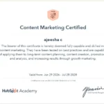 certification content marketing to hubspot